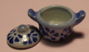 1 blue spotted casserole pot b16