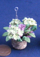 a dolls house miniature hanging basket white