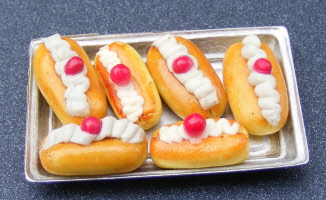 cream cakes red cherry metal tray
