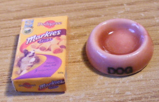 dog bowl and packet dark pink