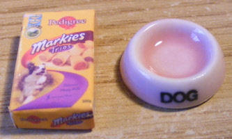 dog bowl and packet pink