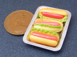 dolls house miniature a hot dogs on a tray s
