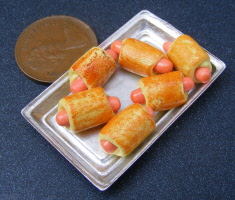 dolls house miniature sausage rolls small in l tray