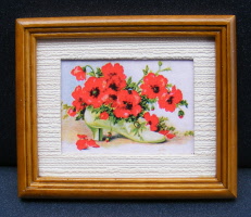 dolls-house-miniature art poppies in a shoe