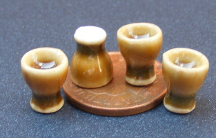 dolls-house-miniature ceramic egg cupps 4 brown