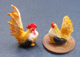 dolls-house-miniature chicken & cock 1