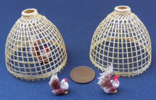 dolls-house-miniature chicken & cock 3 in a coop