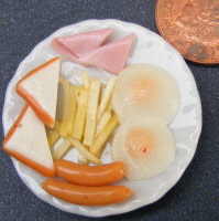 dolls-house-miniature food ham egg & chips large