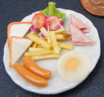 dolls-house-miniature food ham salad egg & chips large