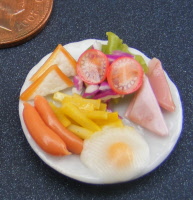 dolls-house-miniature food ham salad egg & chips small