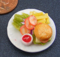 dolls-house-miniature food hamburger & chips small