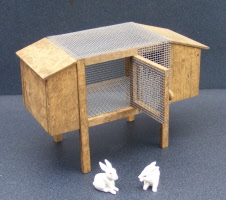 dolls-house-miniature rabbit hutch & 2 rabbits