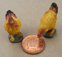 dolls-house-miniature-2-hens-brown-red-&-black