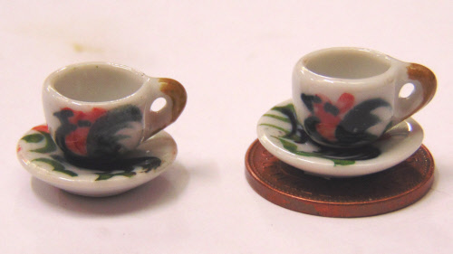 1:12 Scale 2 Ceramic Cup & Saucer Sets With Dotted Motif Tumdee Dolls House CS7 